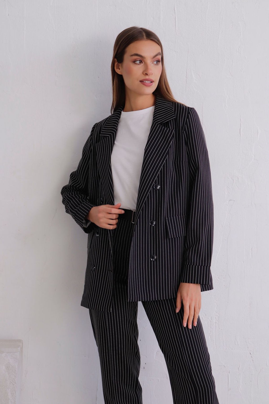 11782 Брюки со стрелками чёрные в полоску - Martichelli фото 26