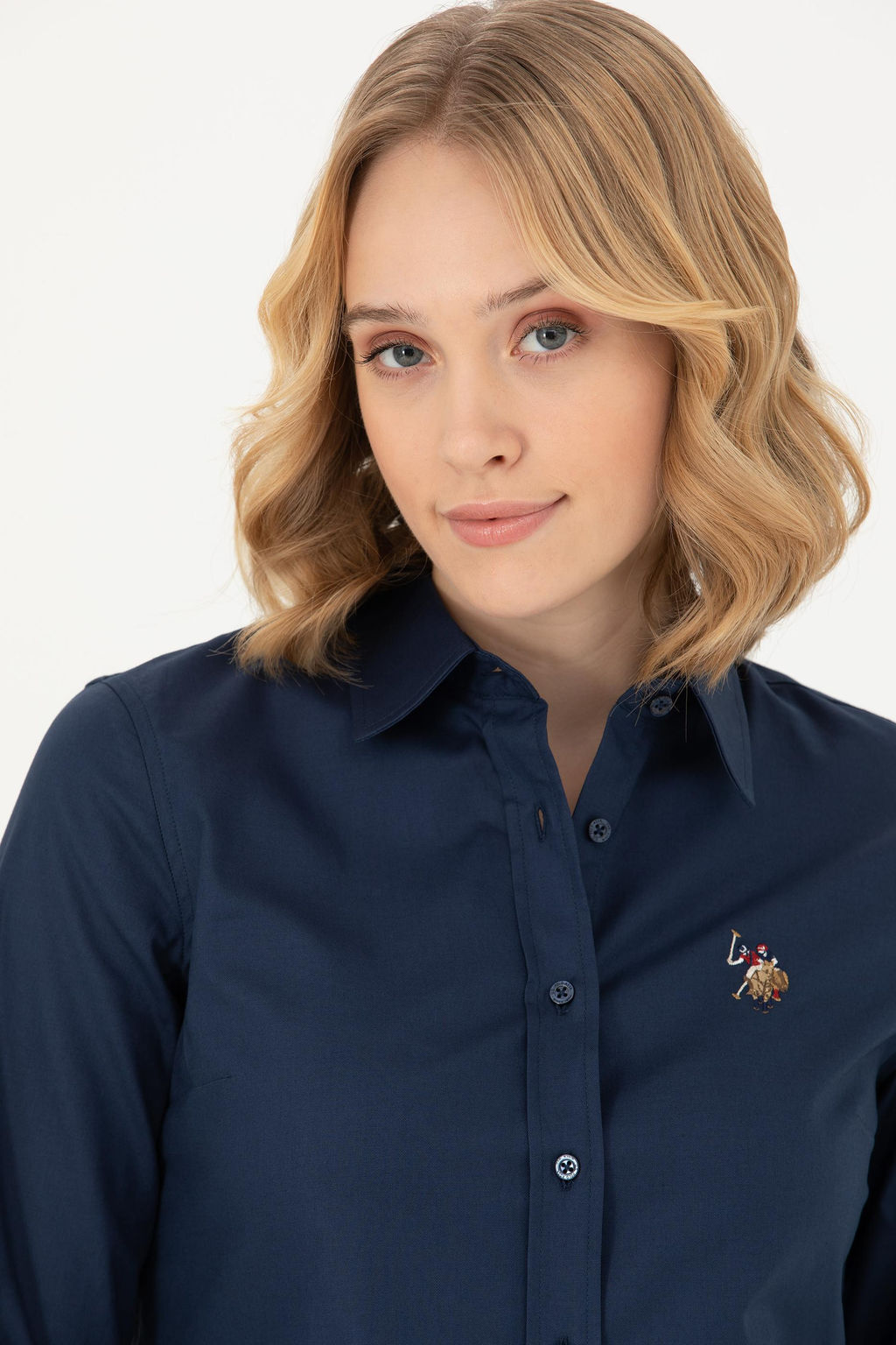 Женская базовая рубашка темно-синего цвета с длинным рукавом - U.s. polo assn фото 9