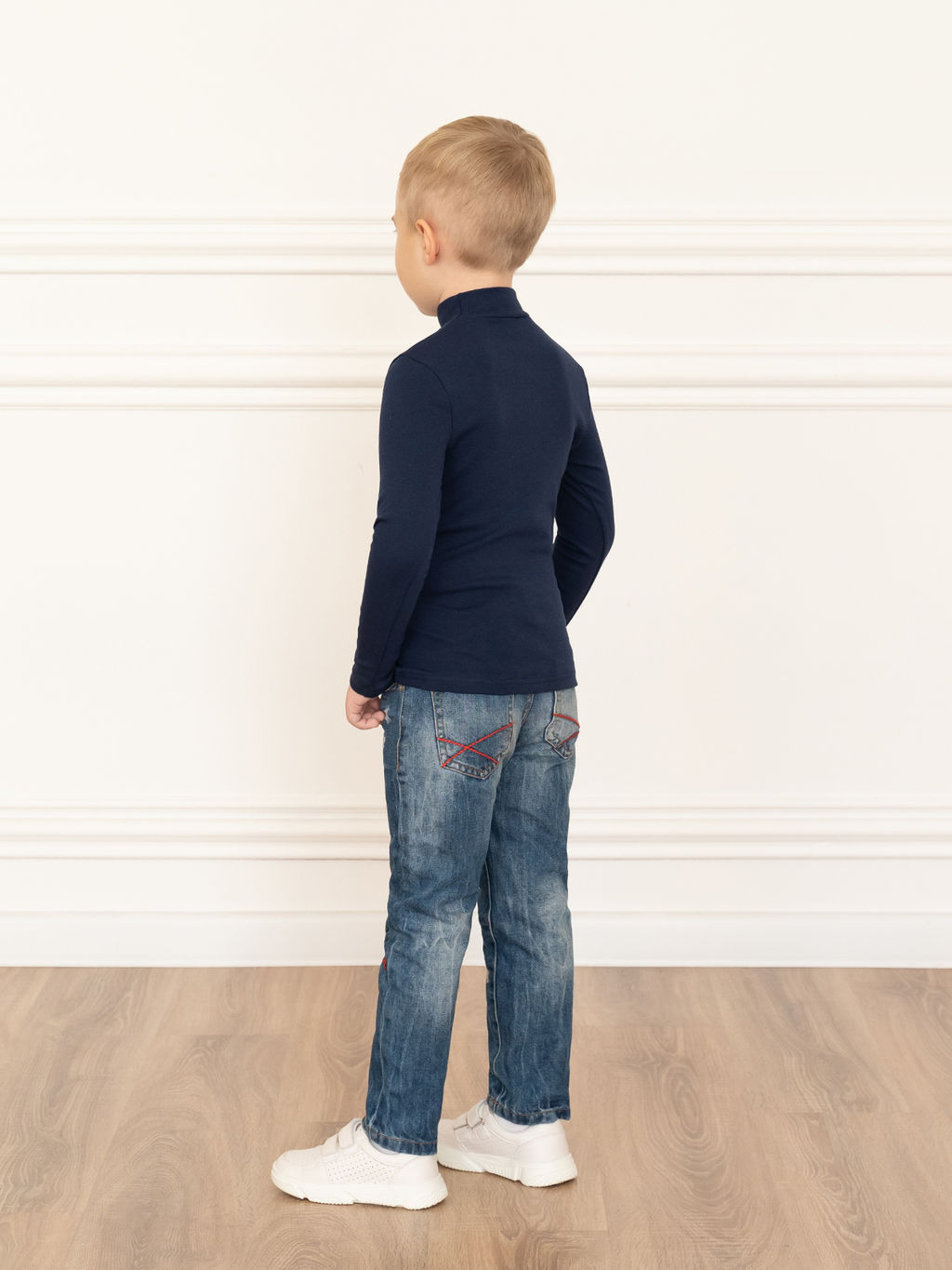 Джемпер-водолазка темно-синяя рисунок мотоцикл 645п (128, 64)