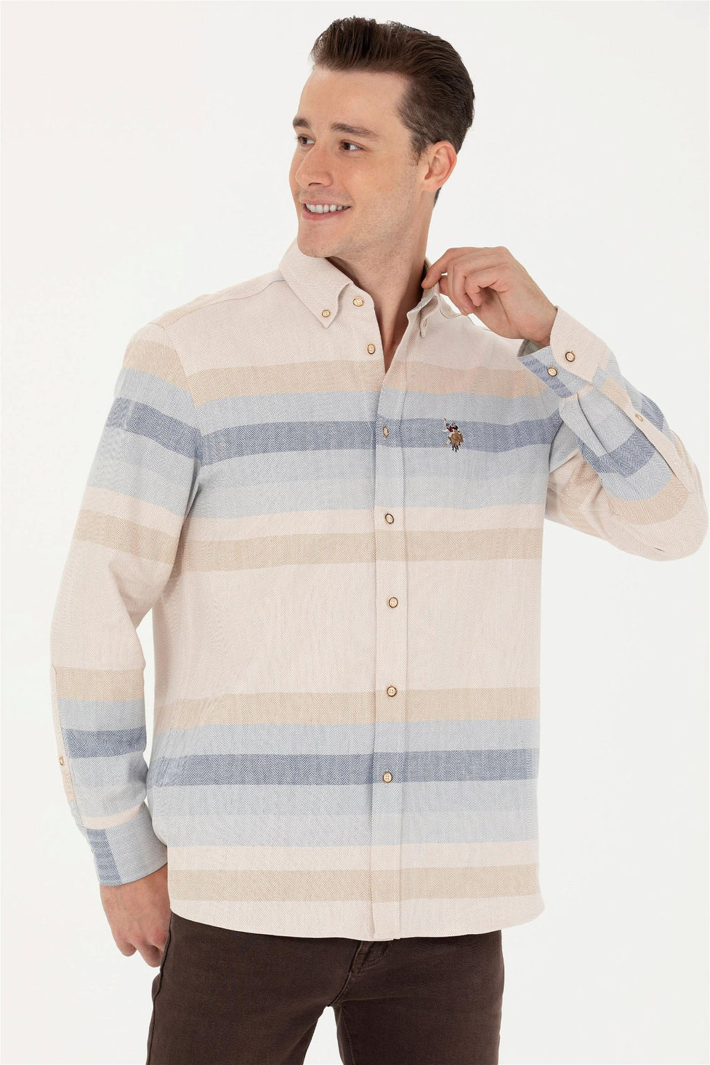 U. S. Polo Assn Мужская рубашка светло-коричневого цвета с длинным рукавом - U.s. polo assn фото 8