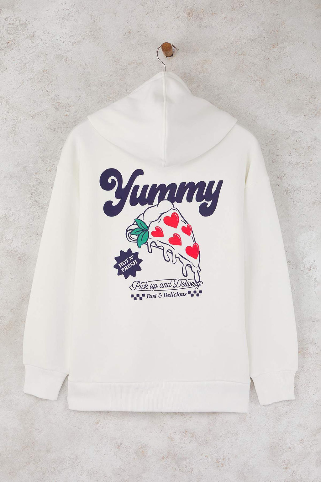 Teen Ekru S?rt Bask?l? Oversize/Genis Kal?p Kapusonlu Orme Sweatshirt TWOAW26SW00166 - Trendyolmilla фото 6