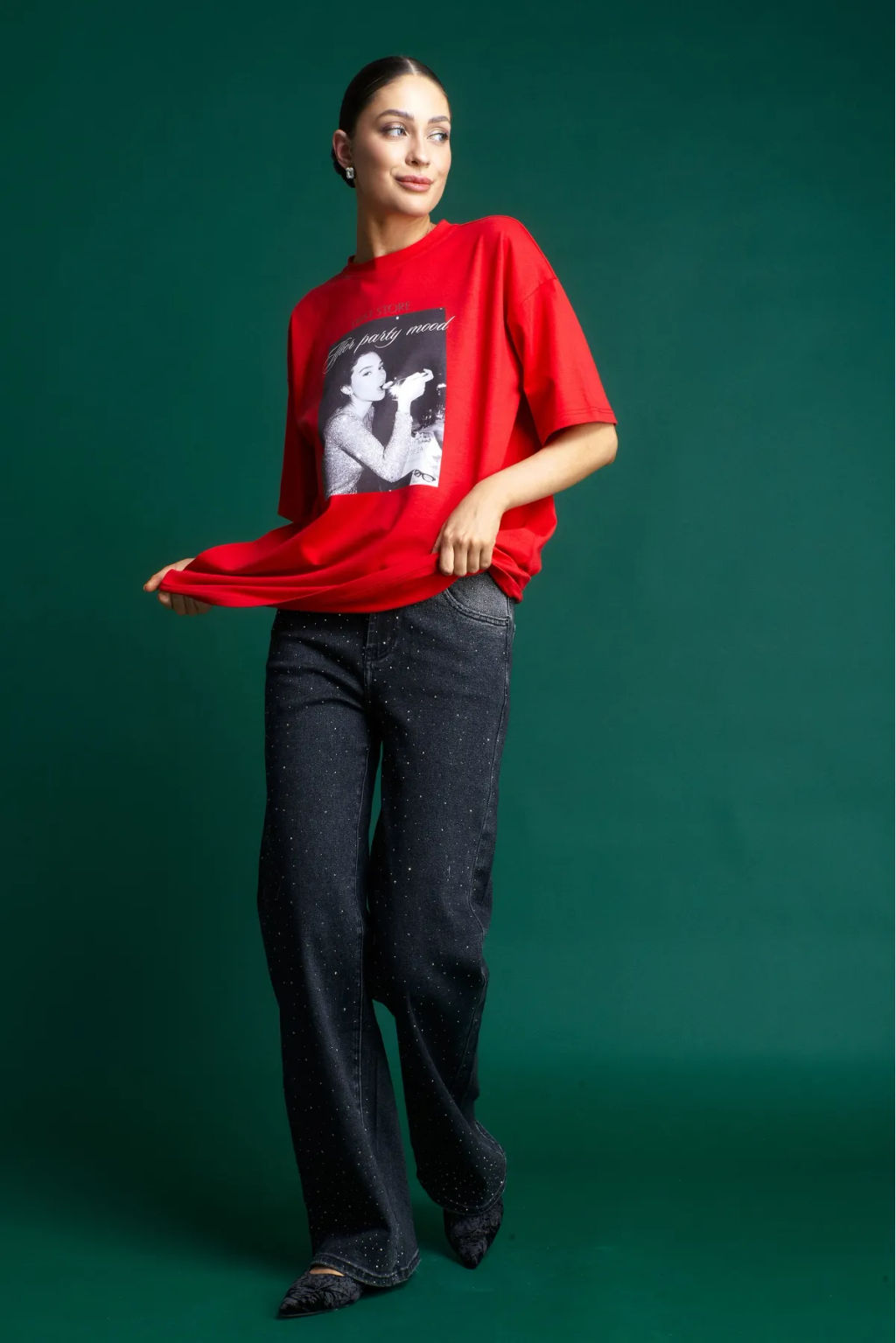 Джинсы Straight со стразами Black