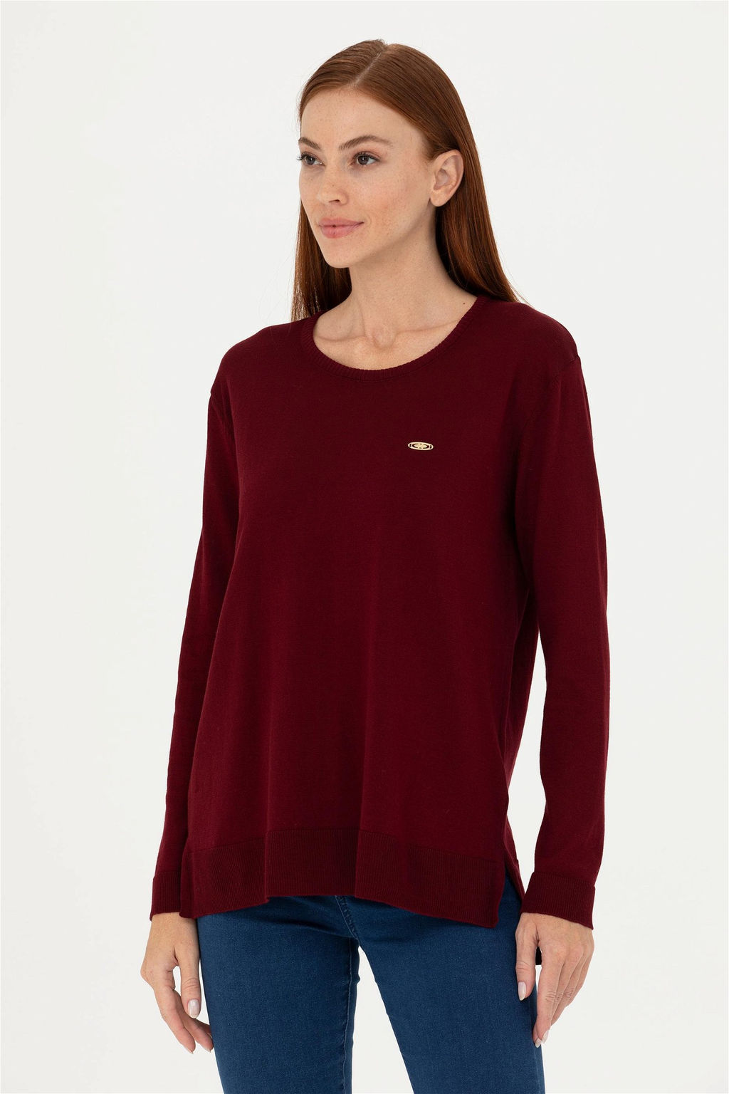 Женский бордово-красный базовый свитер - U.s. polo assn фото 3