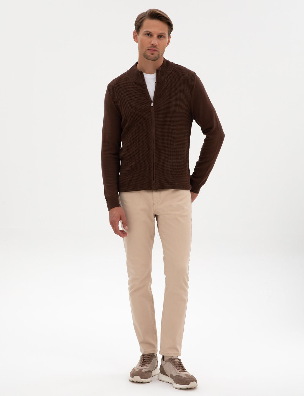 Kahverengi Slim Fit Fermuarl_ Triko H_rka