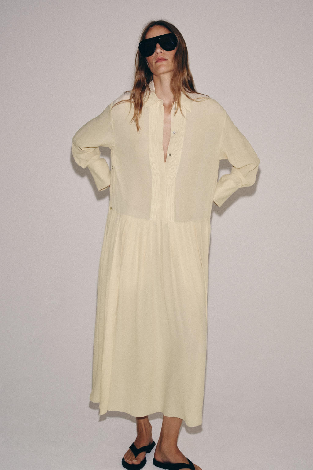 VESTIDO CAMISERO FLUIDO ZW COLLECTION / Beige - Zara фото 4