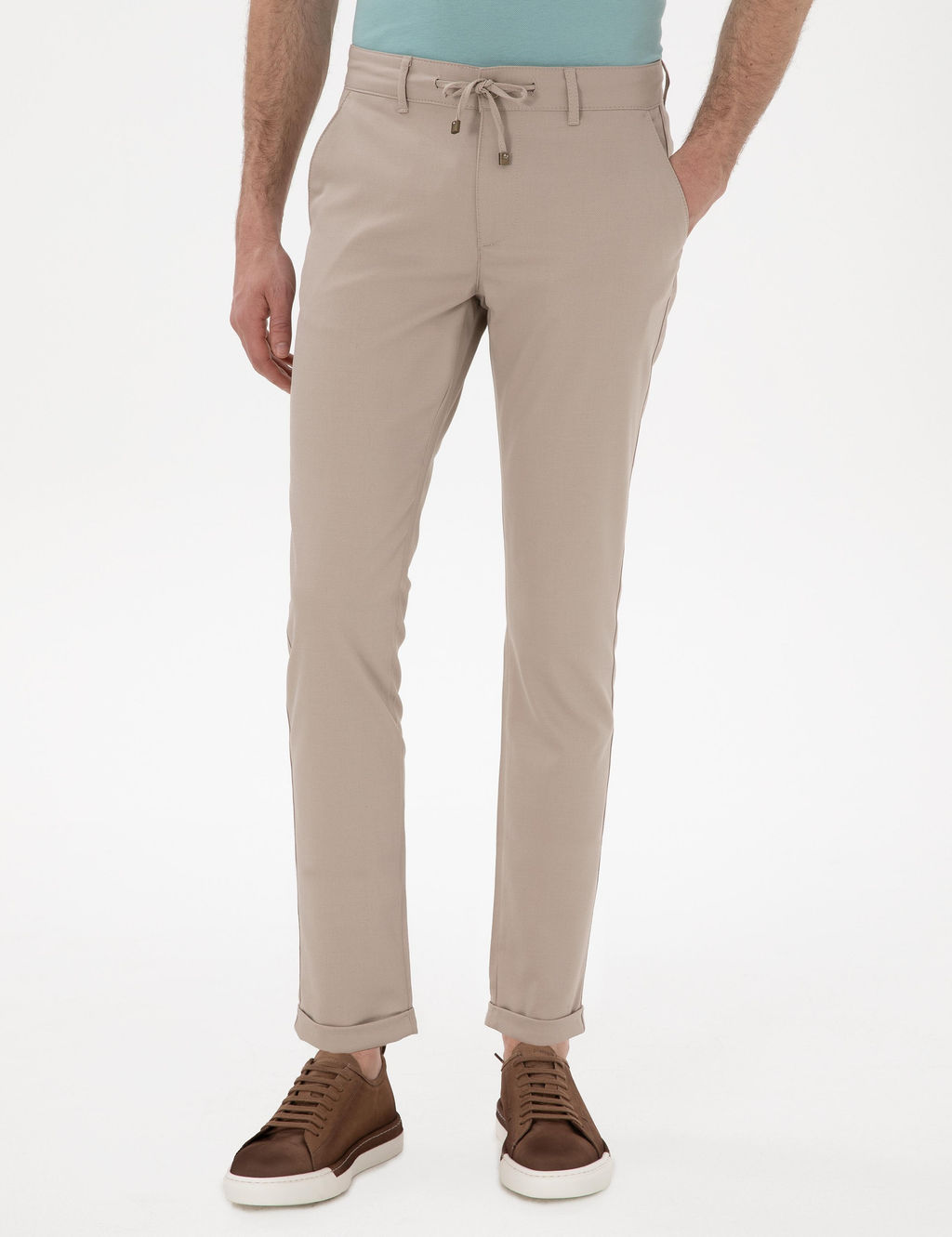 Bej Slim Fit Kanvas Pantolon