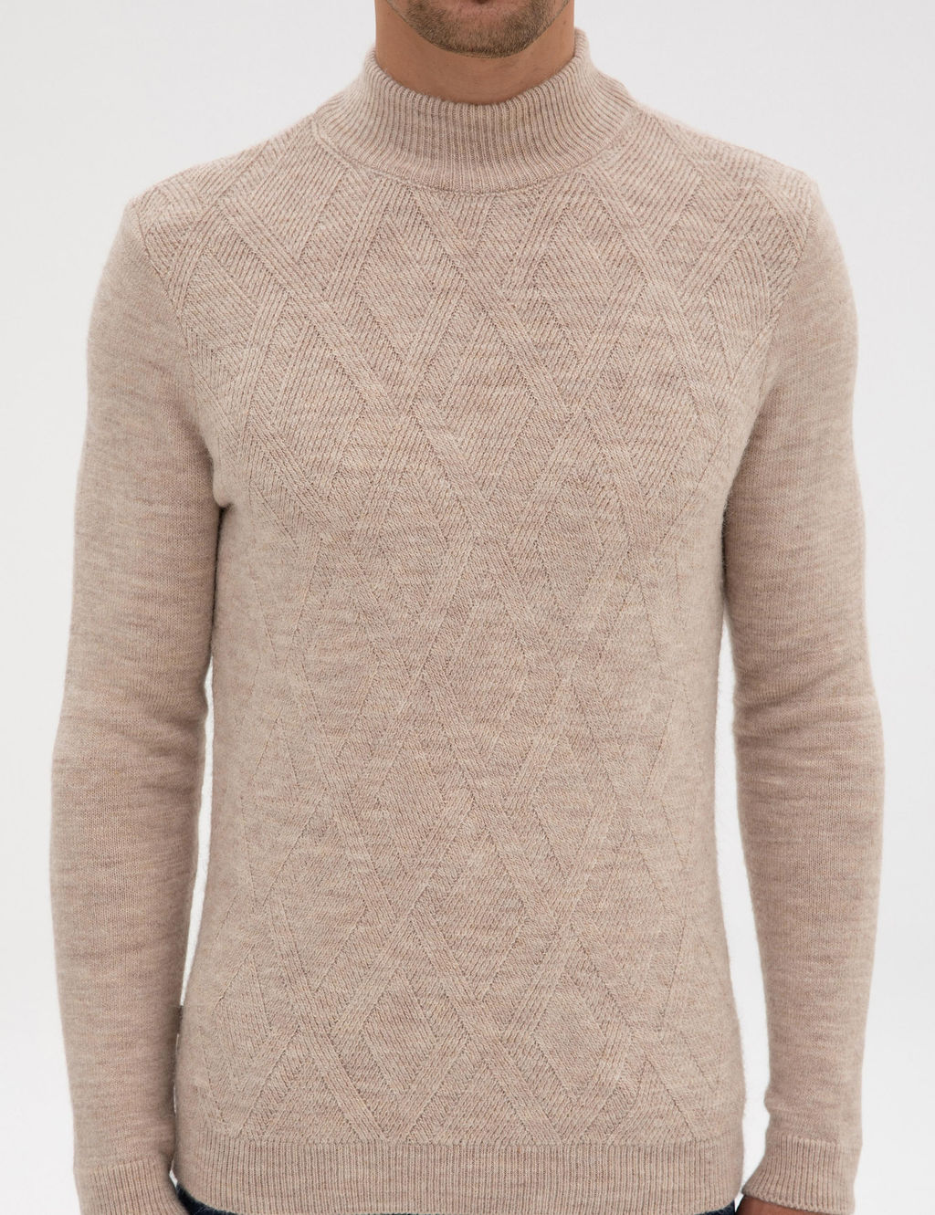 Bej Slim Fit Yar_m Bal_k__ Yaka Triko Kazak - Pierre cardin фото 6