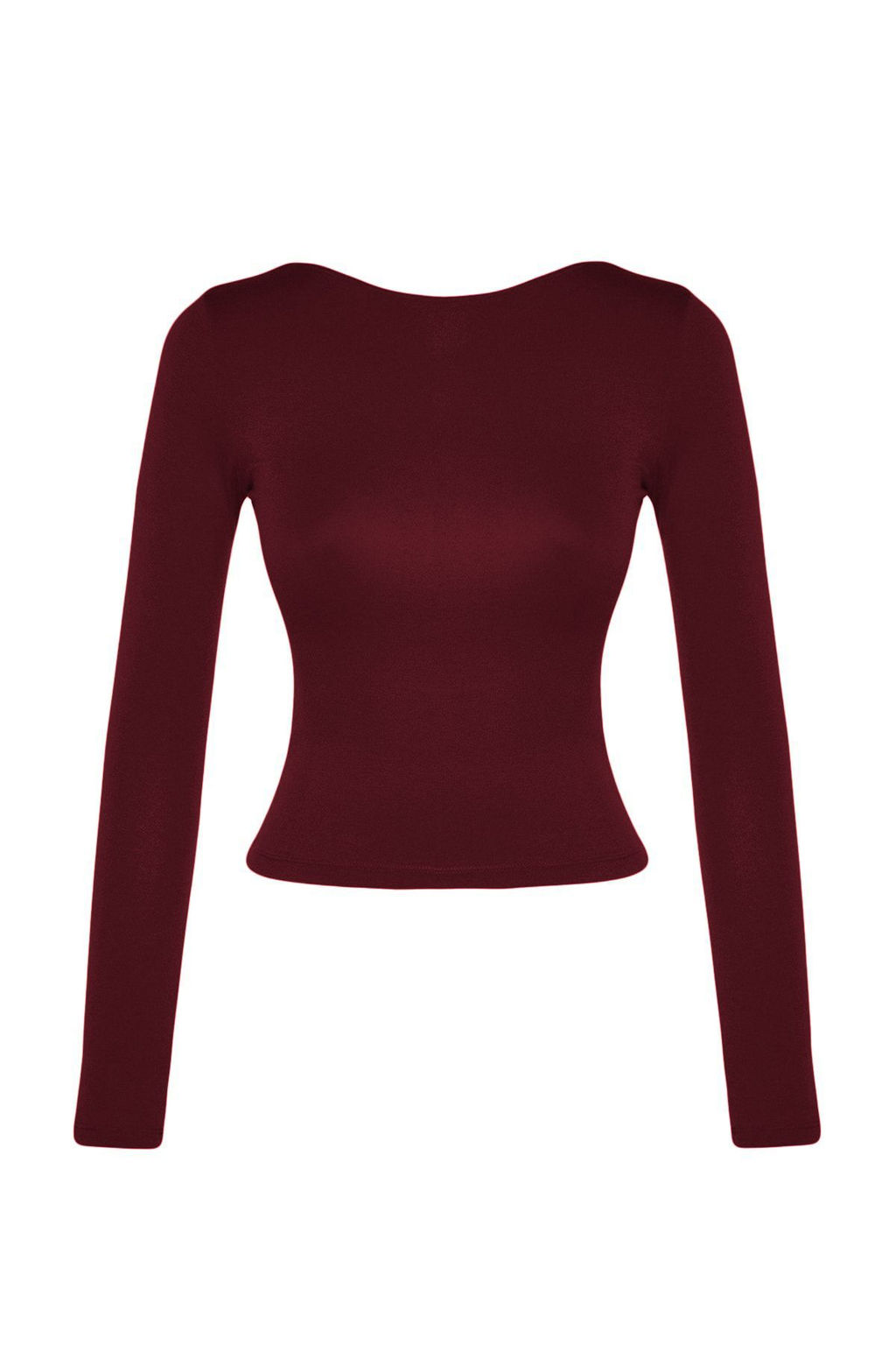 Koyu Bordo Pamuklu S?rt Dekolteli Fitted/Vucuda Oturan Esnek Orme Bluz TWOAW24BZ00160