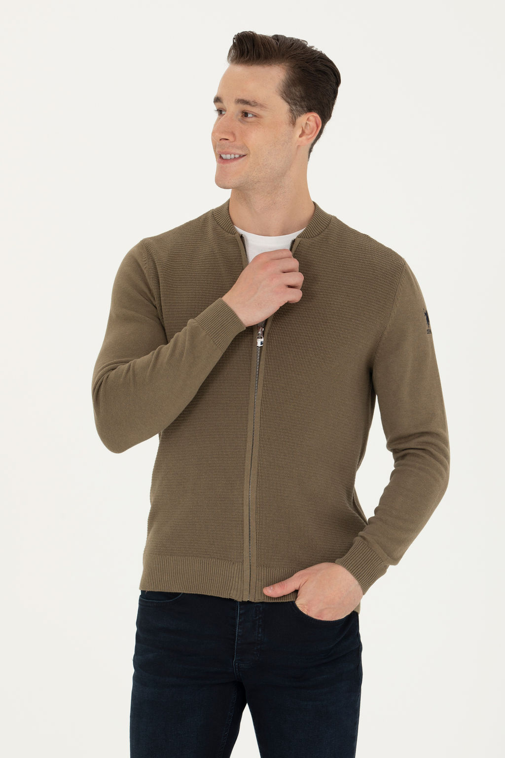 Мужской базовый трикотажный кардиган цвета хаки меланж - U.s. polo assn фото 17