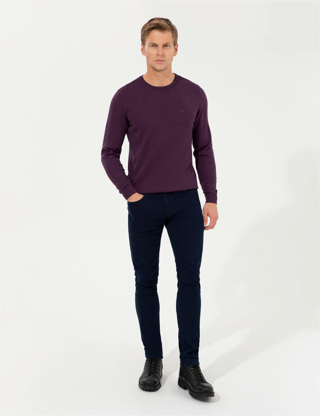 Mor Slim Fit Bisiklet Yaka Basic Triko Kazak - Pierre cardin фото 4