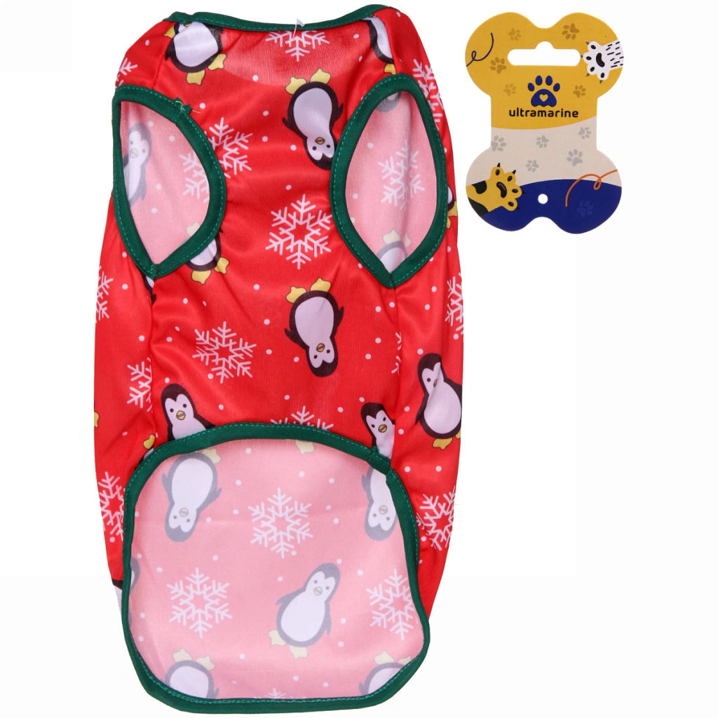 Майка для собаки "Новогодний БУМ-Веселые Пингвины" размер L (45*35см) Ultramarine