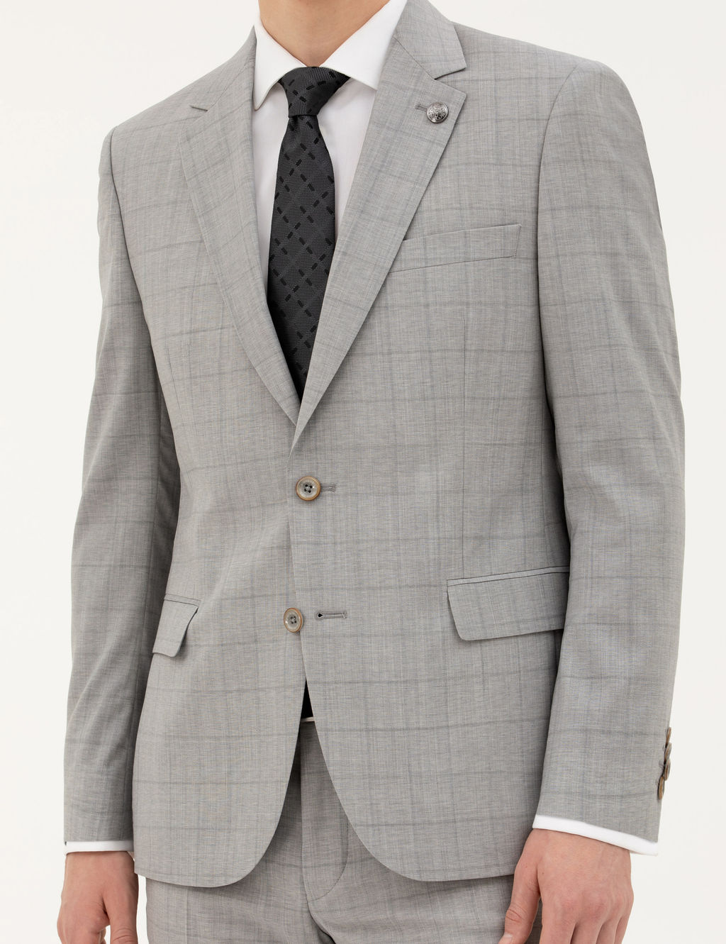 Gri Slim Fit %100 Y_n Ekose Tak_m Elbise