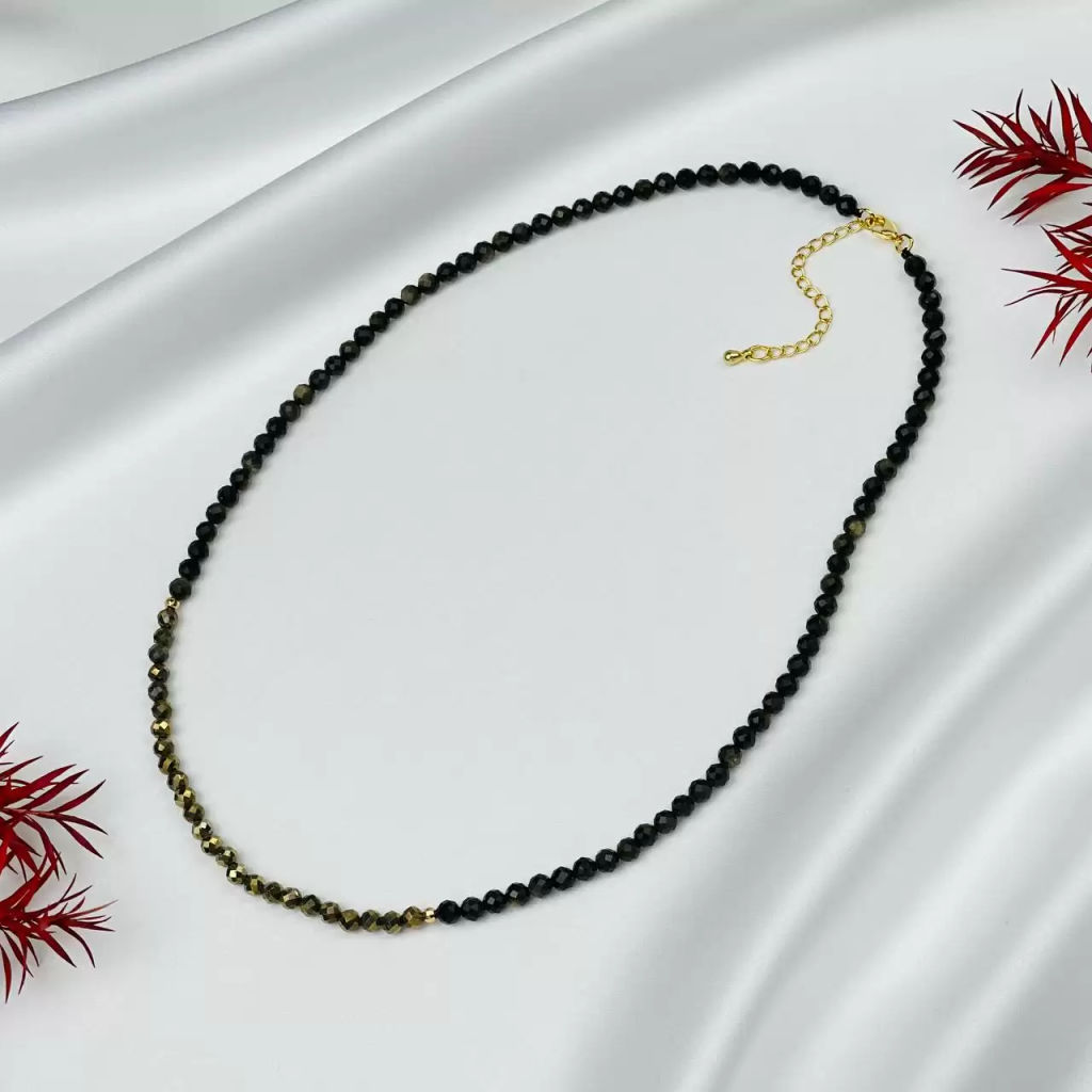 Бусы из Обсидиана золотистого и Пирита огранка - Радуга самоцветов фото 3