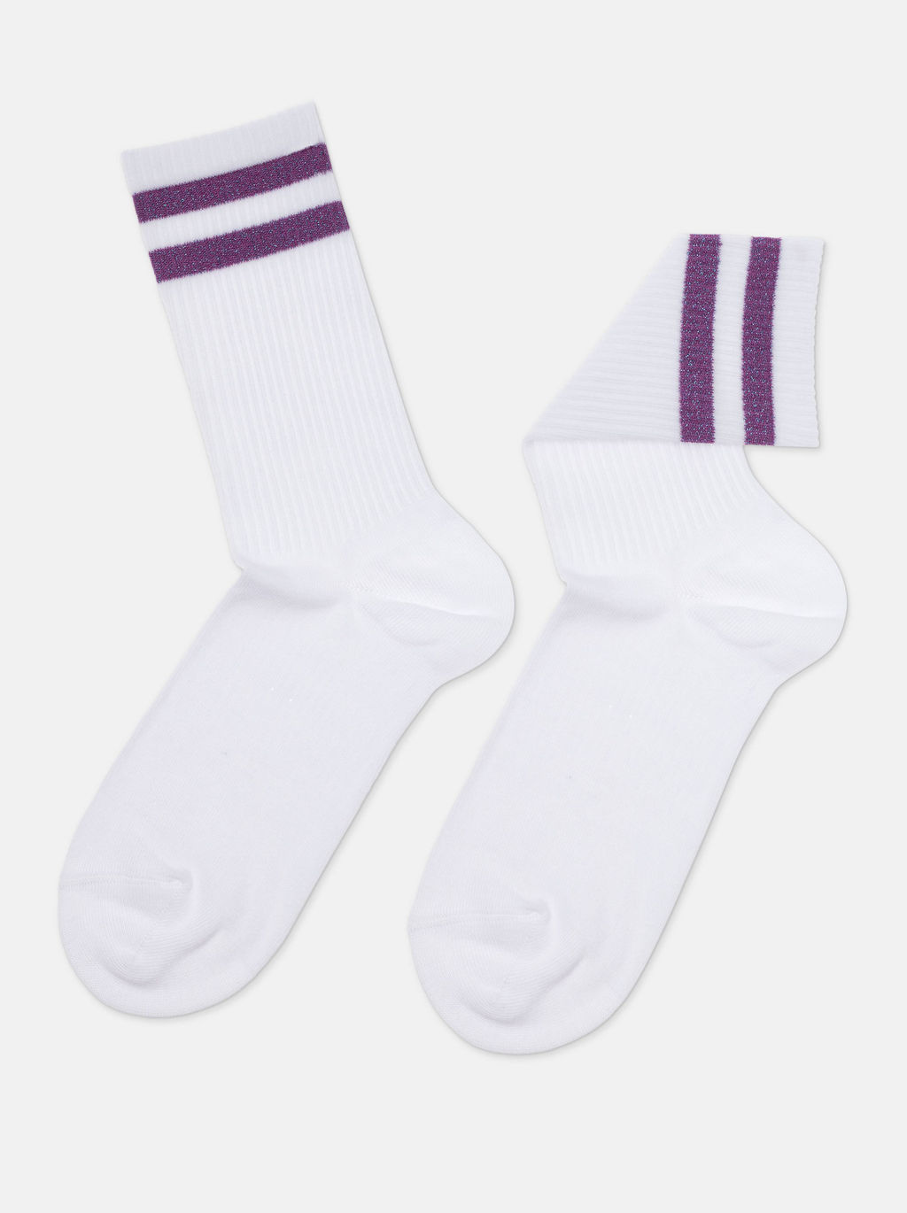 Цена за 2 пары. Носки Классические CONTE ACTIVE Хлопковые носки с яркими полосками из люрекса белый-сиреневый - Conte elegant фото 4