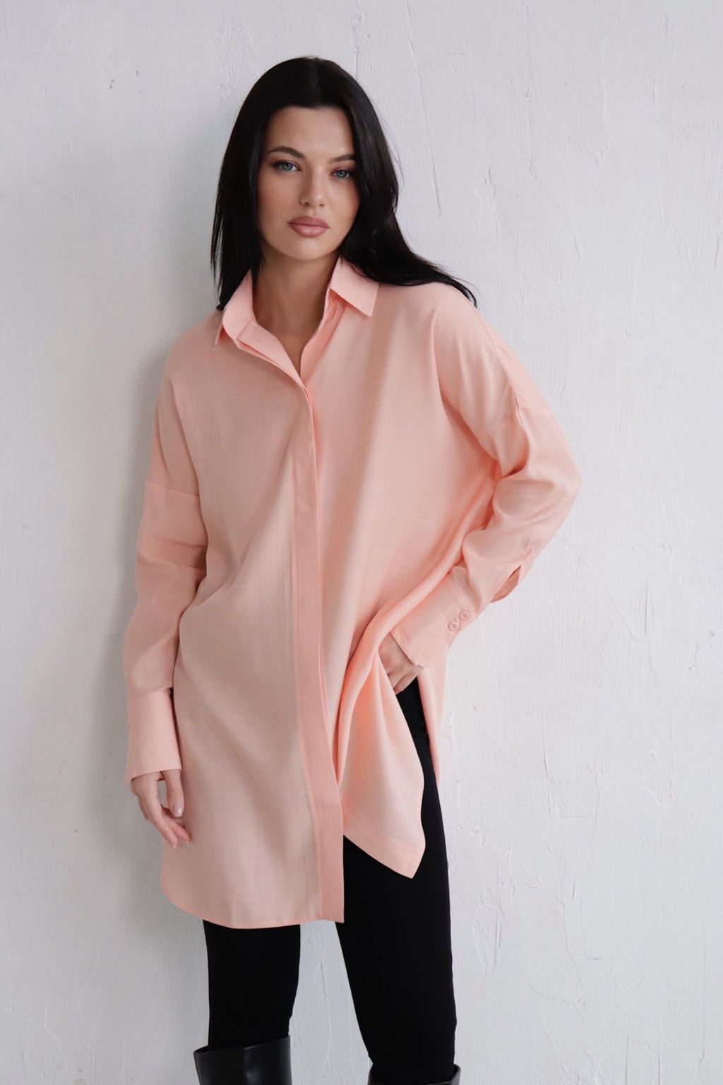 Базовая удлинённая рубашка свободного силуэта - Martichelli фото 122