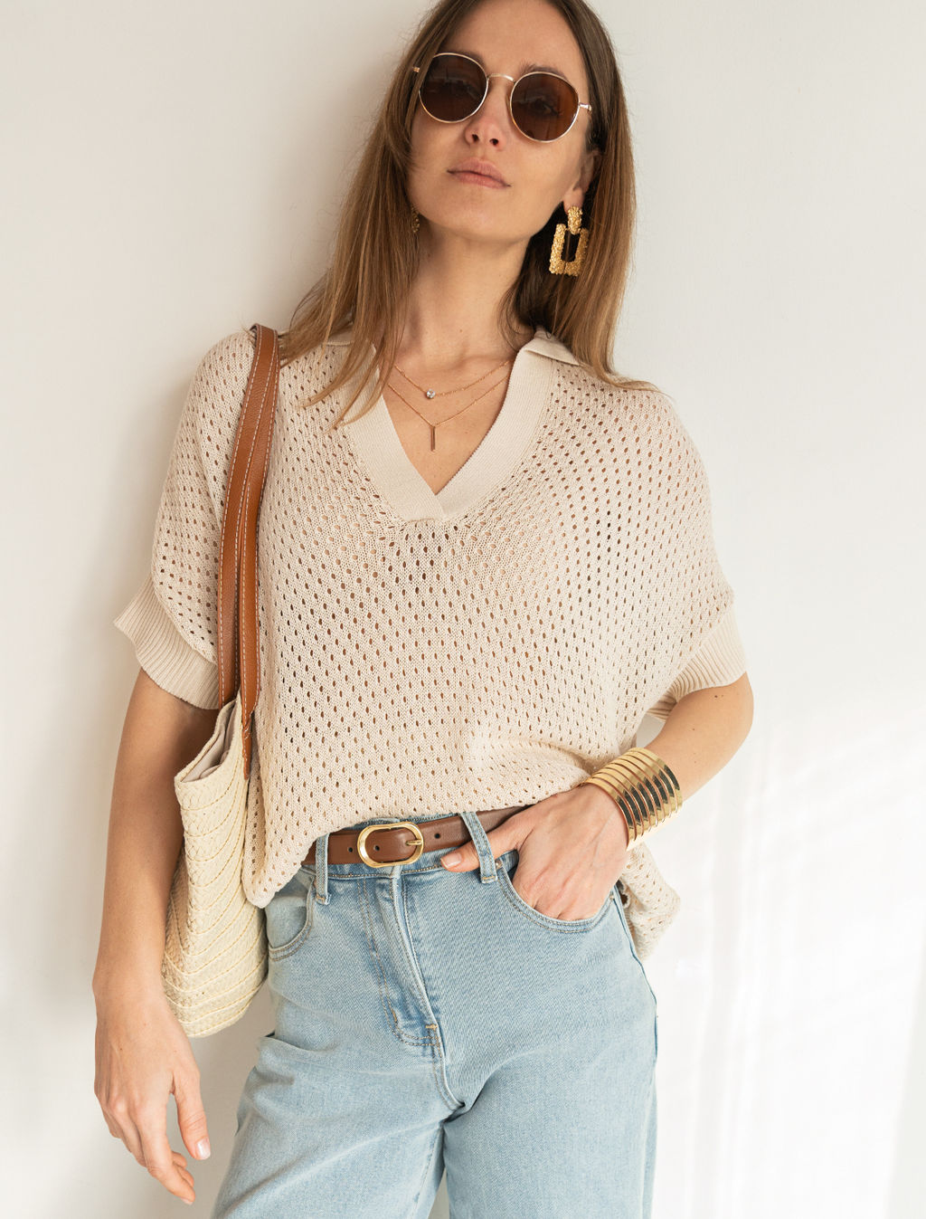 Джемпер-поло из гладкой вискозы с лиоцеллом