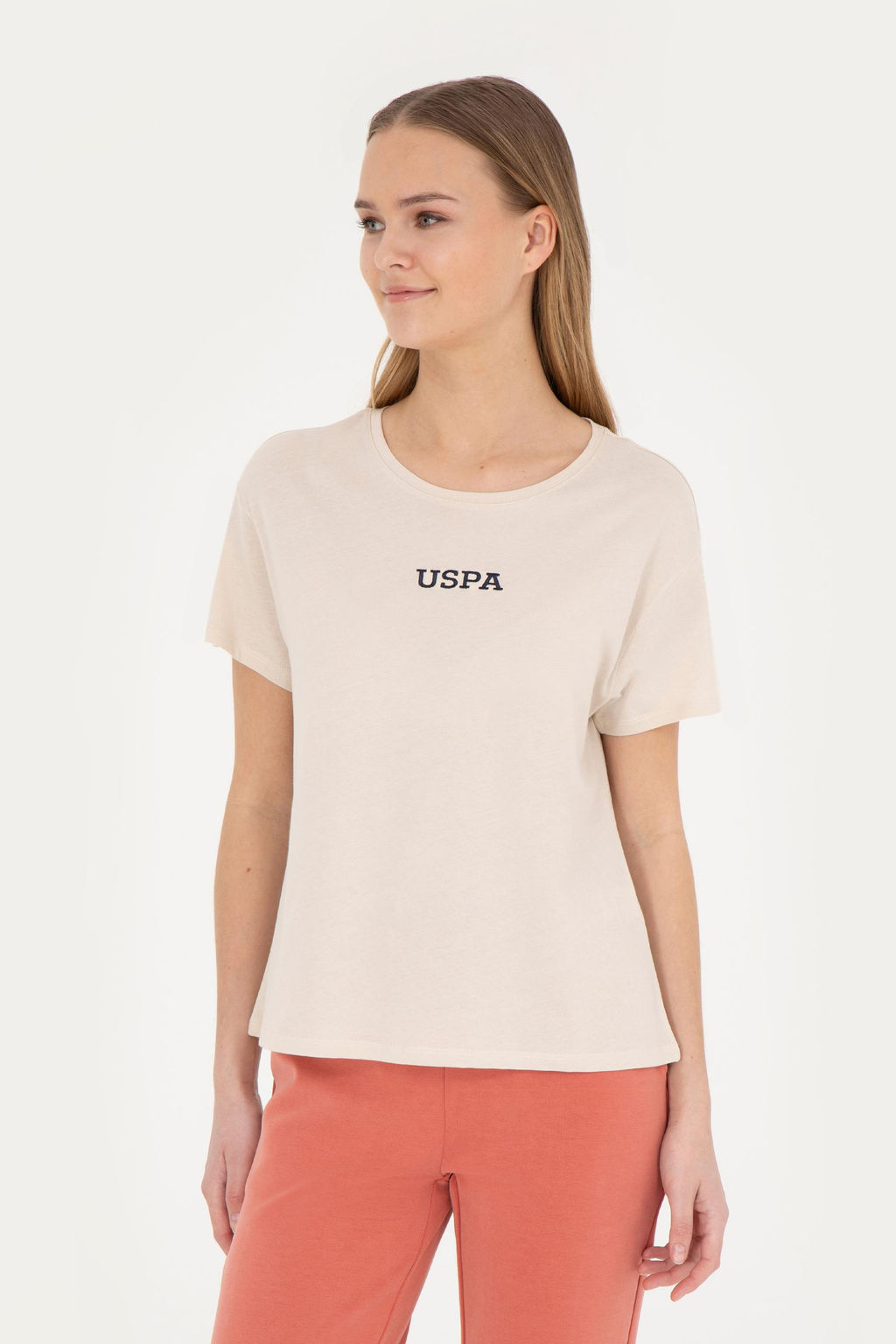 Женская кремовая футболка с круглым вырезом - U.s. polo assn фото 15