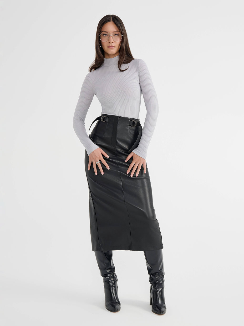 CONTE Юбка-midi из экокожи с декоративными патами LU 2853 black