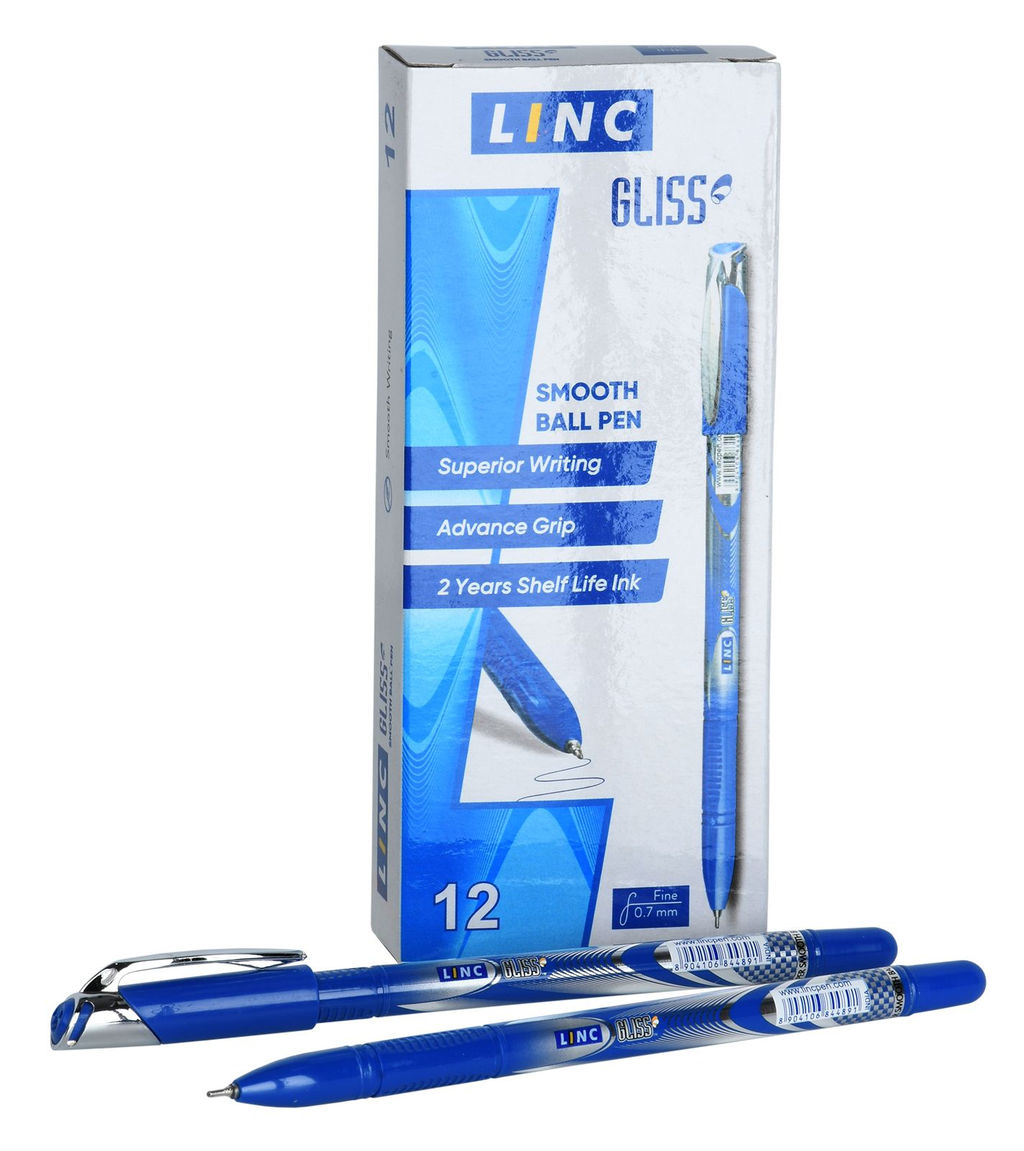 Цена за 2 шт. Ручка шариковая Linc GLISS синяя 0,7 мм, синий круглый корпус, игольчатый наконечник