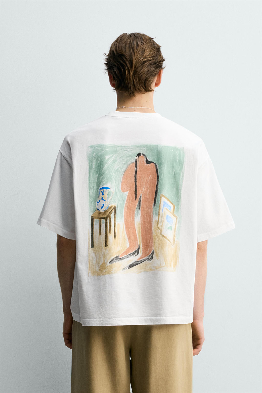 CAMISETA RELAXED FIT GR?FICO CUADRO / Blanco