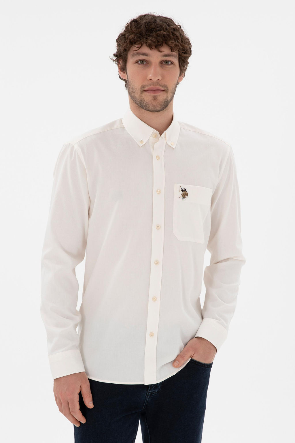 Мужская кремовая рубашка с длинным рукавом 1 бесплатно для 1 зоны в рубашках