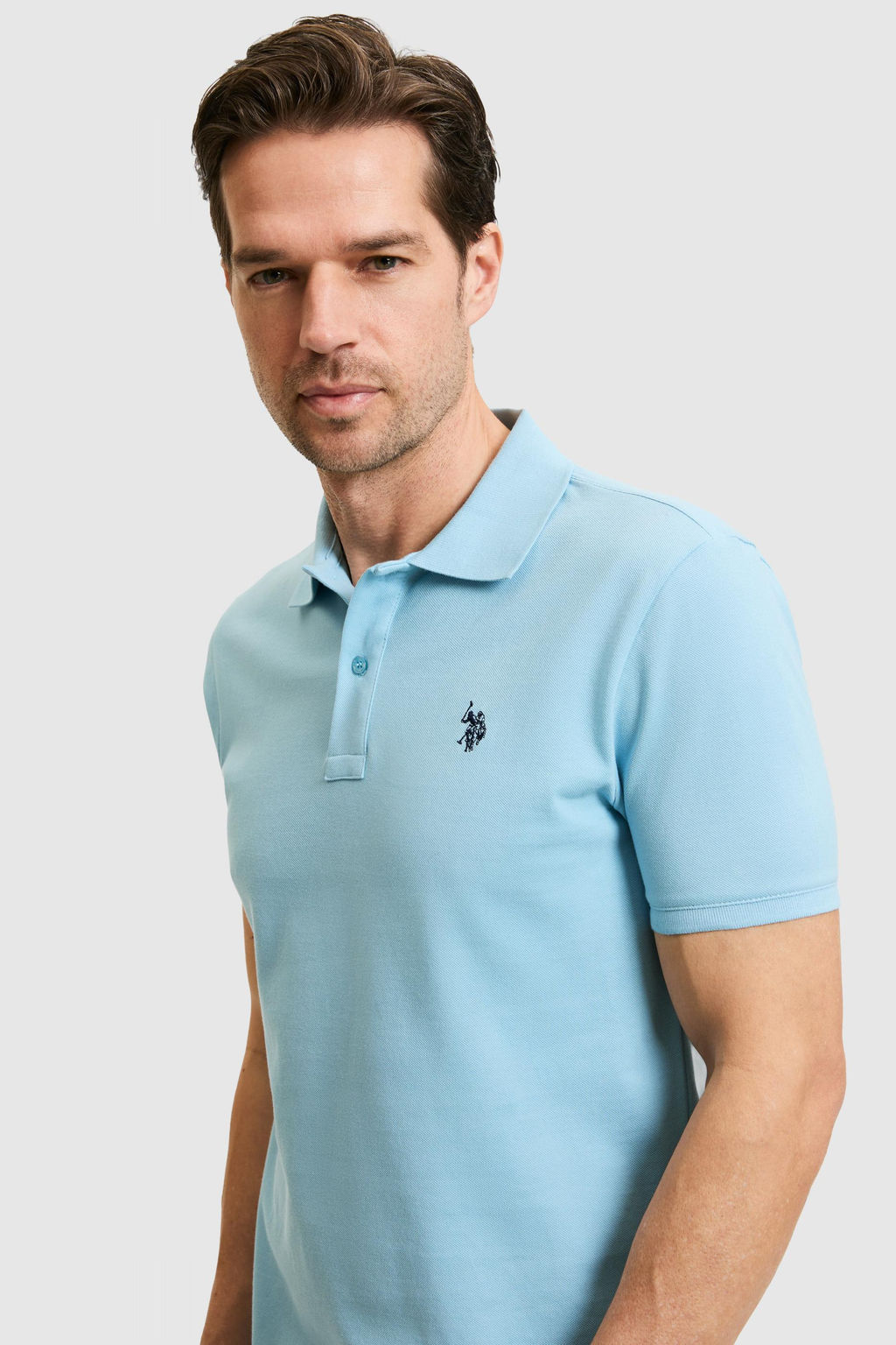 Erkek Slim Fit Polo Yaka Mavi Basic Ti__rt