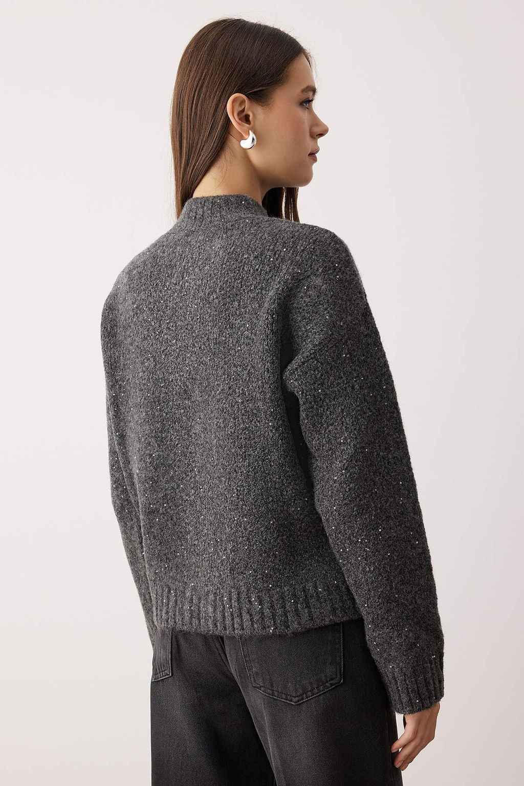 Vizon Fermuarl? Dik Yaka Yumusak Dokulu Payetli Triko H?rka TWOAW26HI00053 - Trendyolmilla фото 7