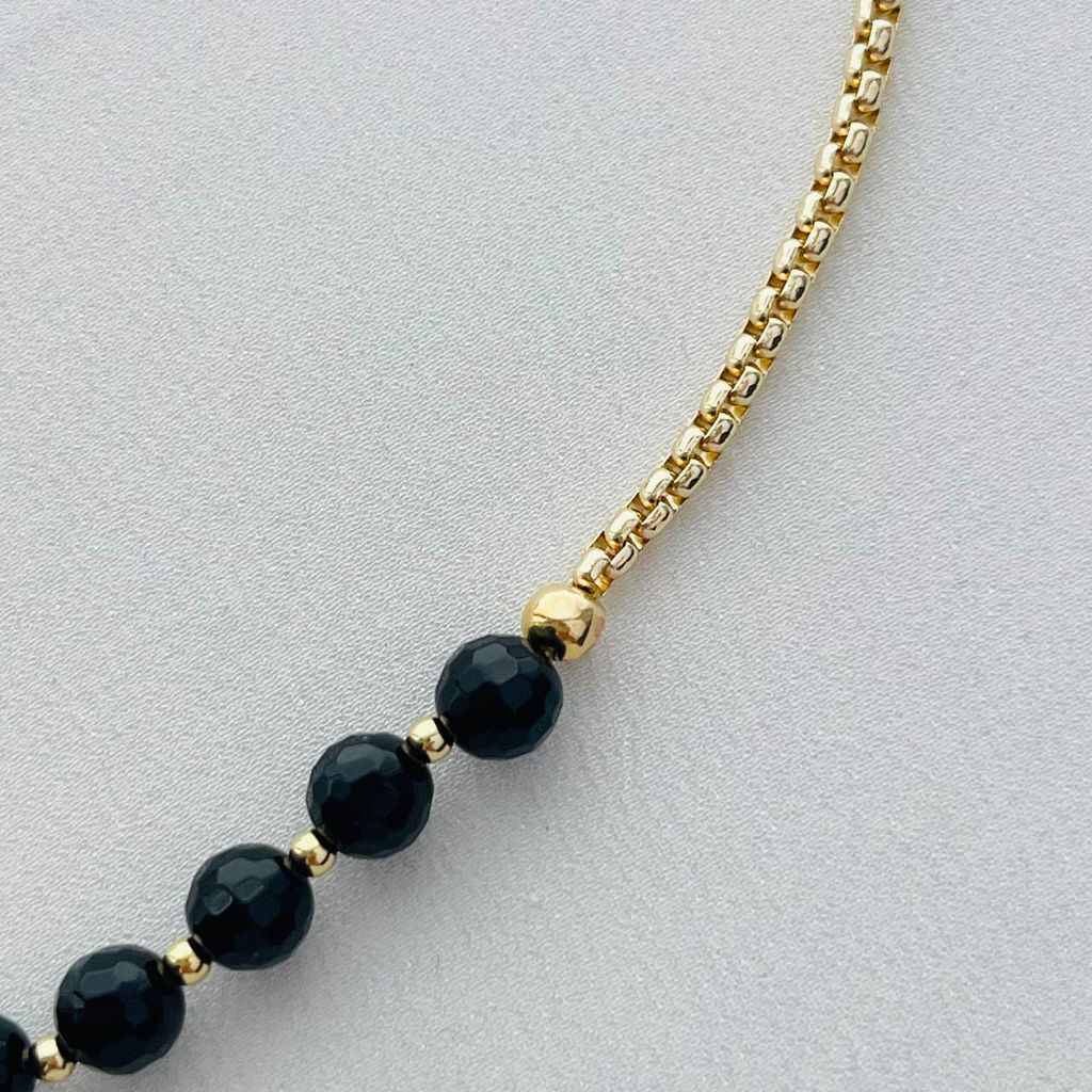 Колье на цепочке с подвеской из Селенита и черного Агата 40 см +