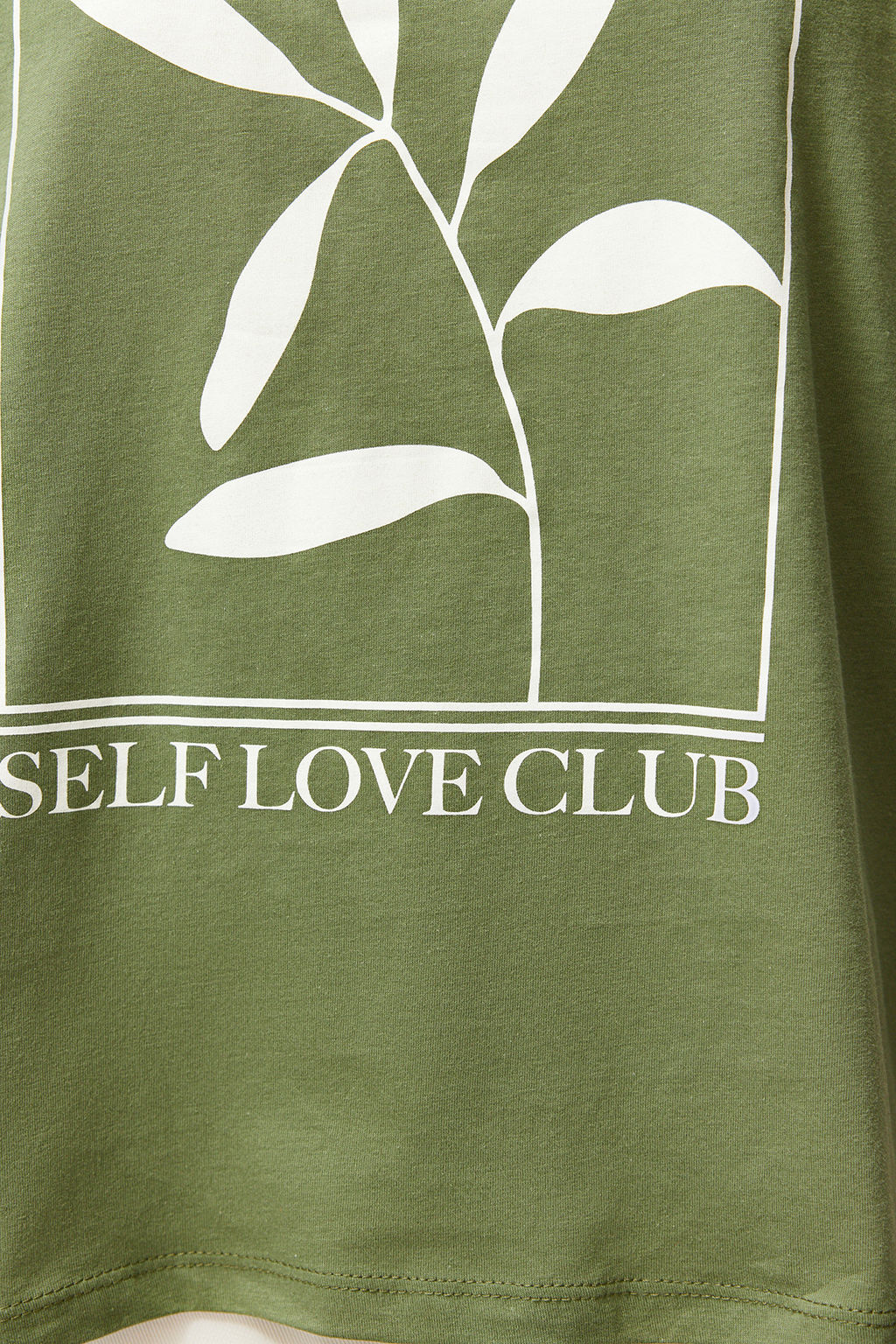 Haki %100 Pamuk Bask?l? Relaxed/Genis Rahat Kesim Bisiklet Yaka Orme T-Shirt TWOSS23TS00267