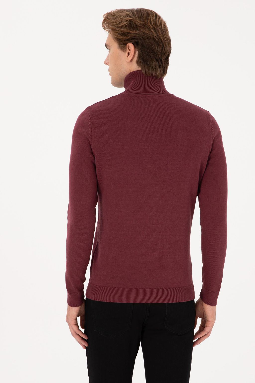 Erkek Slim Fit Bo_azl_ Yaka Bordo Kazak - U.s. polo assn фото 5