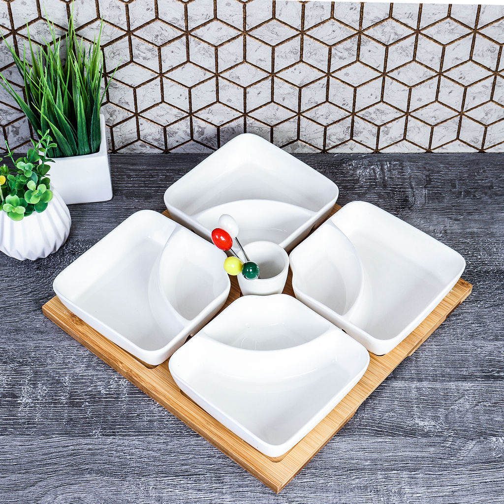 Менажница 4 предмета с 4 шпажками / JD7033 /уп 12/ на деревянной подставке - Галеонтрейд фото 3