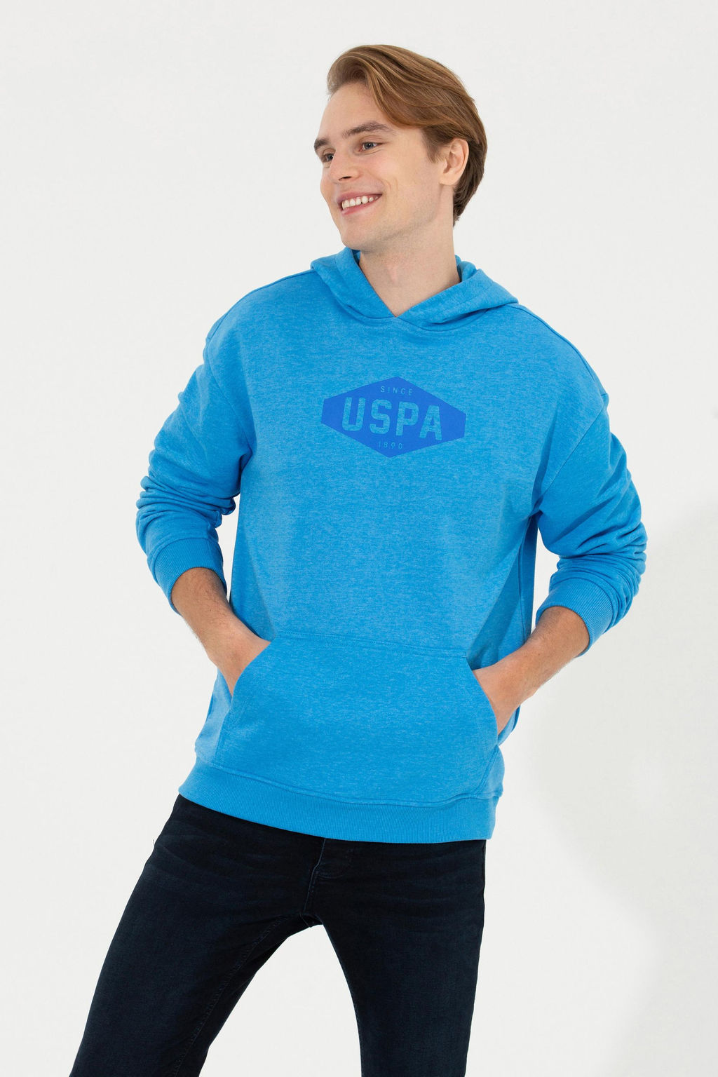 U. S. Polo Assn Мужская комфортная толстовка с капюшоном кобальтового меланжевого цвета - U.s. polo assn фото 4