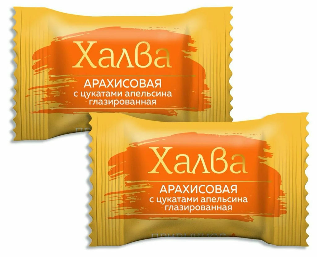 Цена за 12 шт. Батончик (813) Халва АРАХИСОВАЯ (БЛОКАМИ) с цукатами АПЕЛЬСИНА глазир вес 50 г (Мишкино)