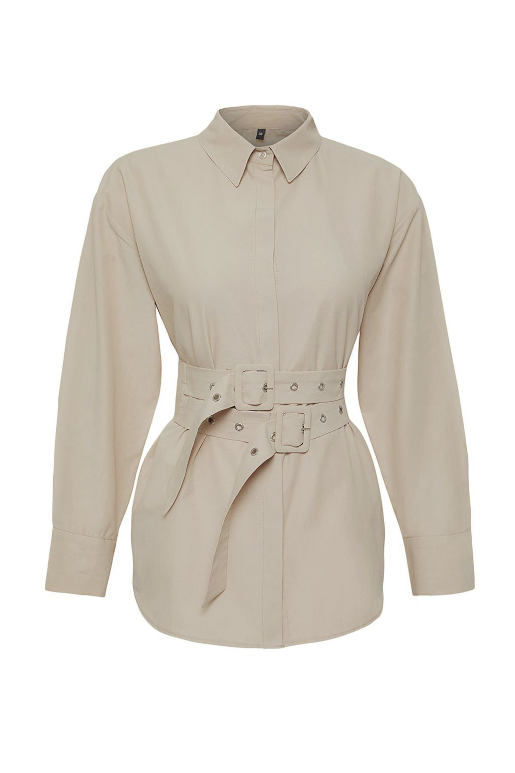 Siyah Kemer Detayl? Oversize Genis Kal?p Dokuma Gomlek TWOAW25GO00025