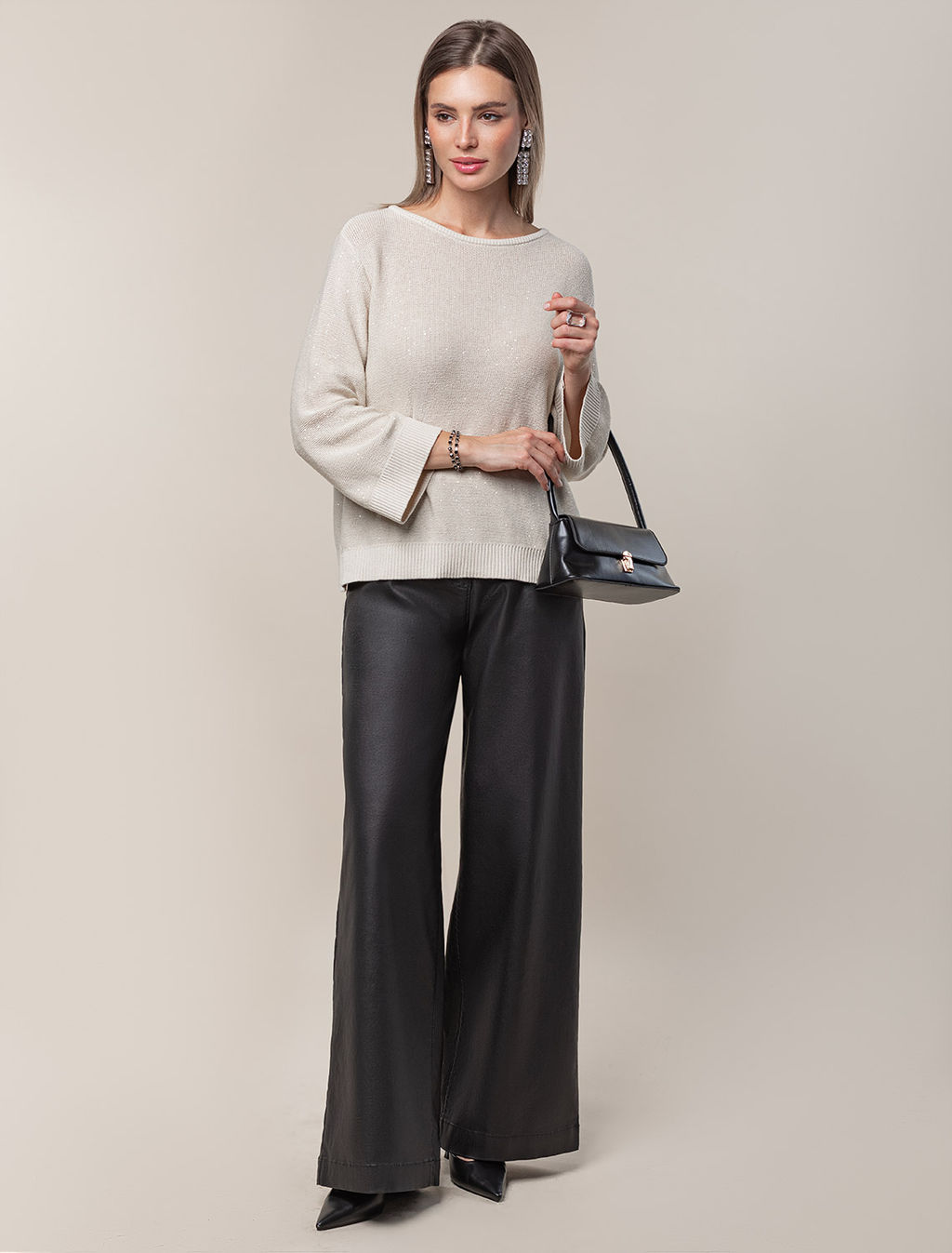 VILATTE / Джемпер из хлопковой пряжи с пайетками.  фото 4