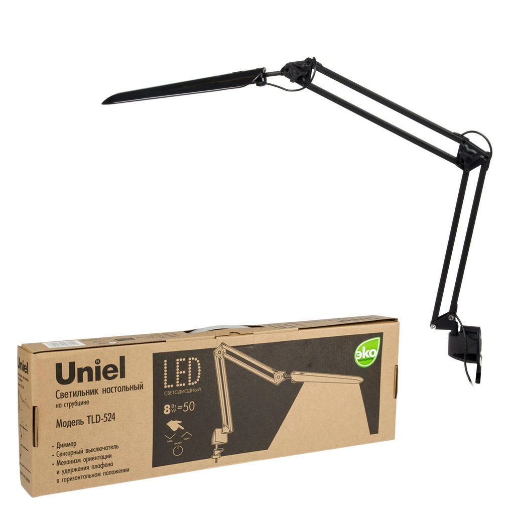 TLD-524 Black/8W/Светильник настольный на струбцине/LED/500Lm/4500K/Dimmer/Цвет-черный - Volpe фото 15
