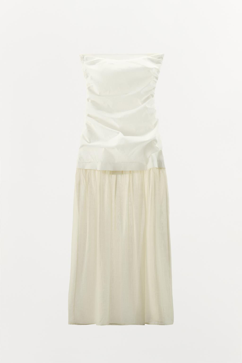 CONTRAST STRAPLESS MIDI DRESS