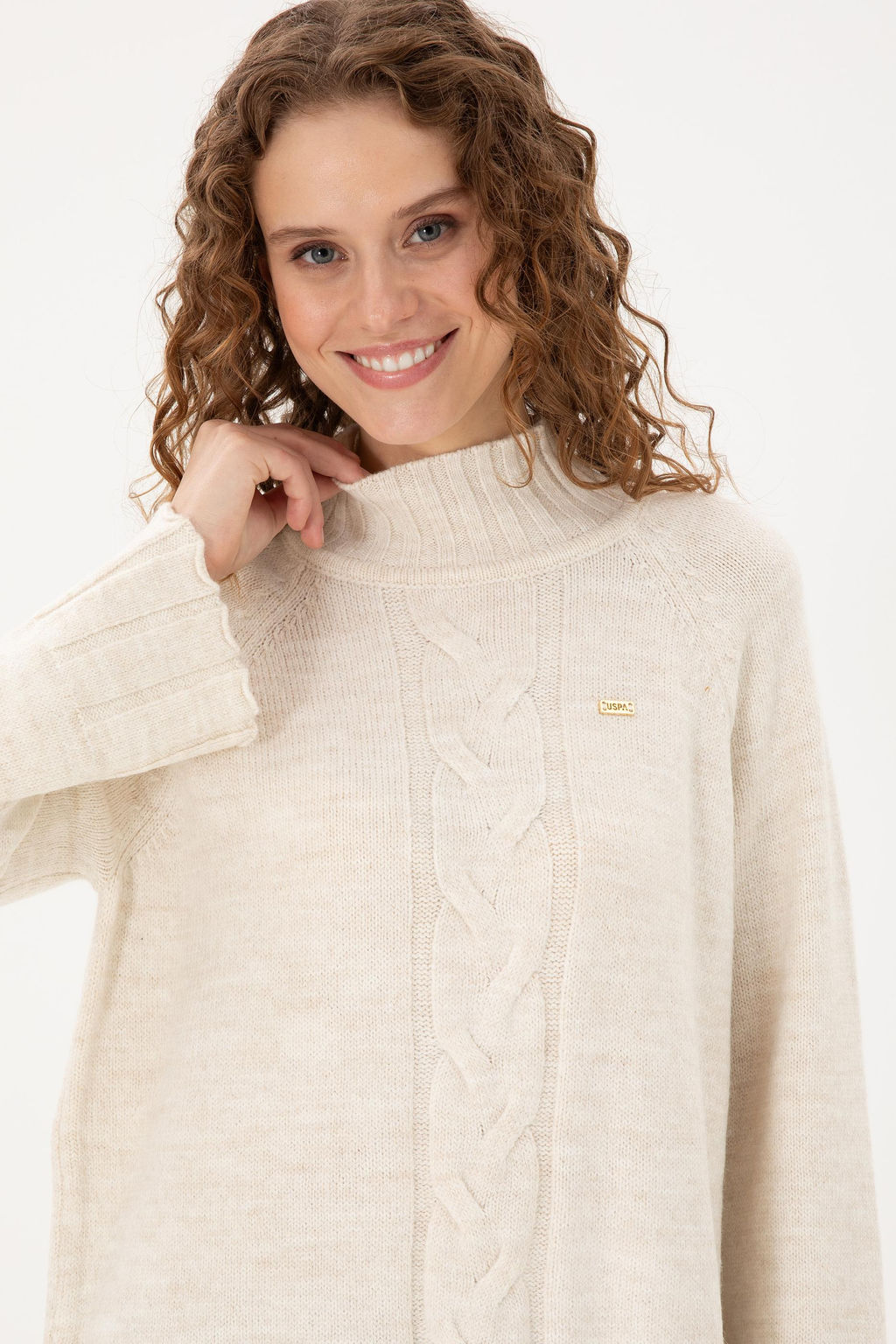 Женский кремовый меланжевый свитер Неожиданная скидка в корзине - U.s. polo assn фото 2