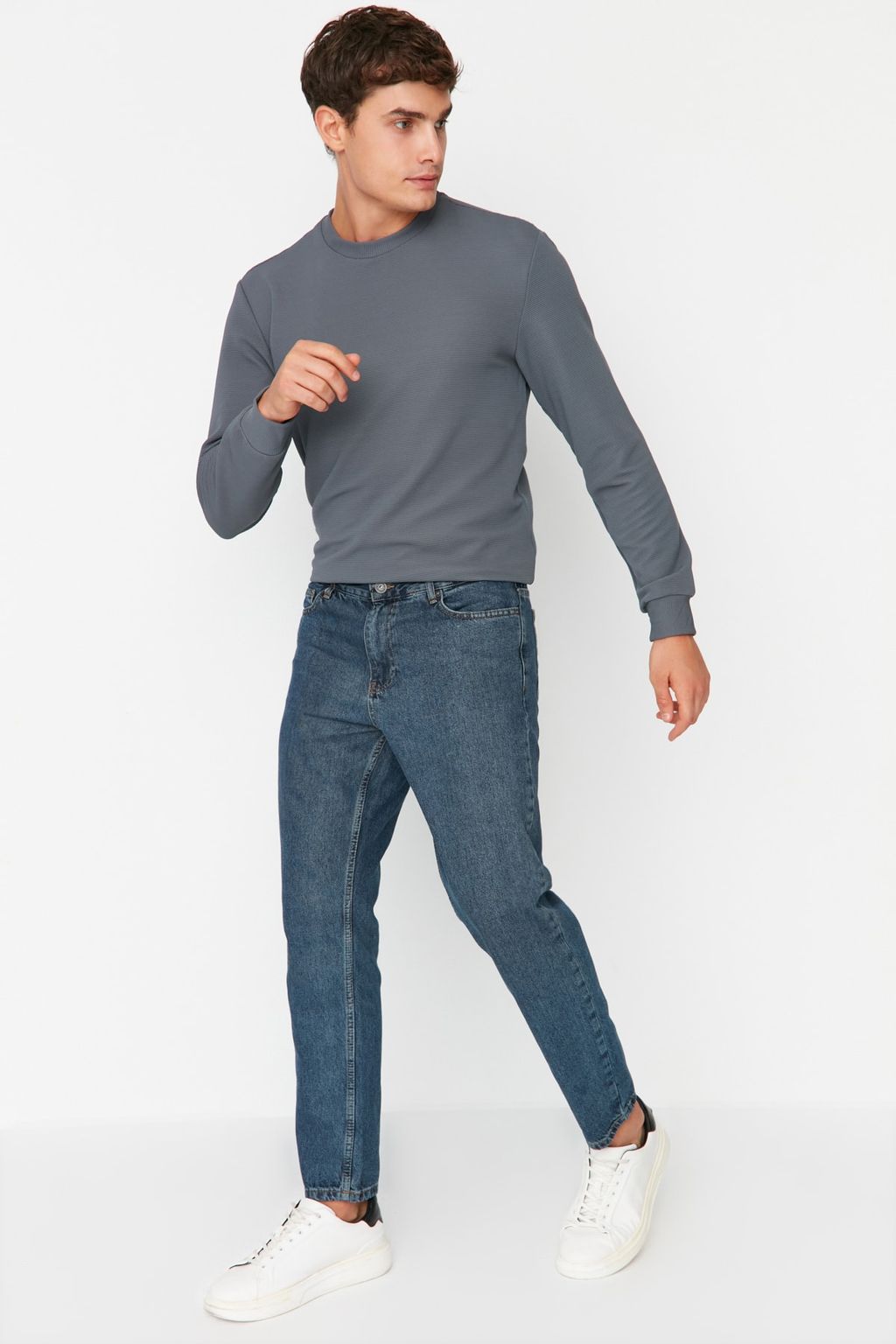 TRENDYOL MAN Mavi %100 Pamuk Kahve Tintli Relax Fit Boyfriend Jeans Kot Pantolon TMNAW23JE00074 - Trendyolmilla фото 2