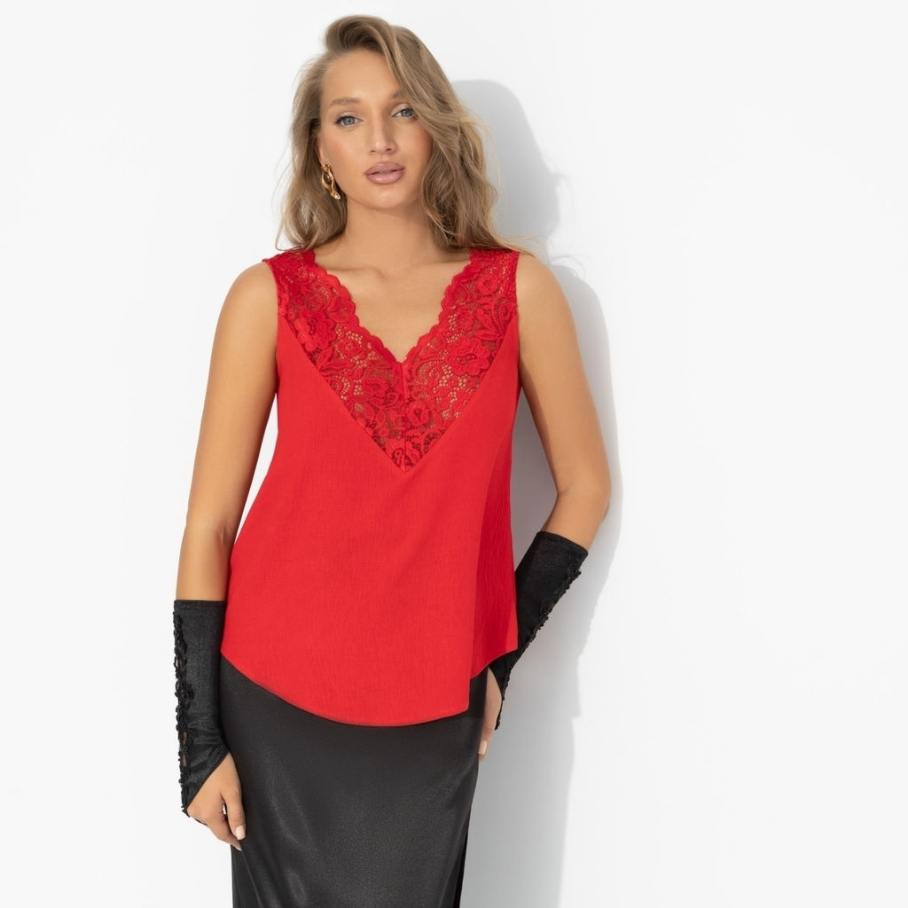 Топ комбинированное с кружевом, Момент откровения (цвет страсти) - Charutti фото 4