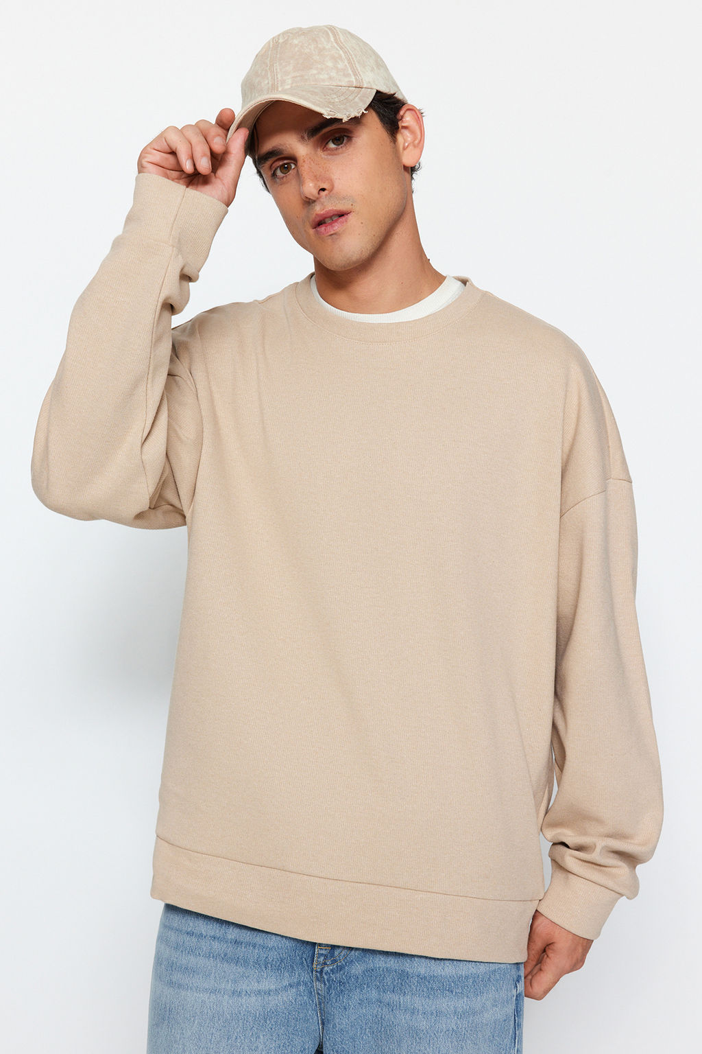 TRENDYOL MAN Lacivert Bisiklet Yaka Oversize/Genis Kesim Yumusak F?rcal? Selanik Sweatshirt TMNAW24SW00057 - Trendyolmilla фото 18