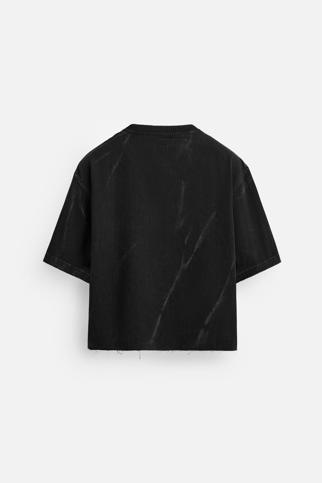 CROPPED FIT DENIM T-SHIRT - Zara фото 8