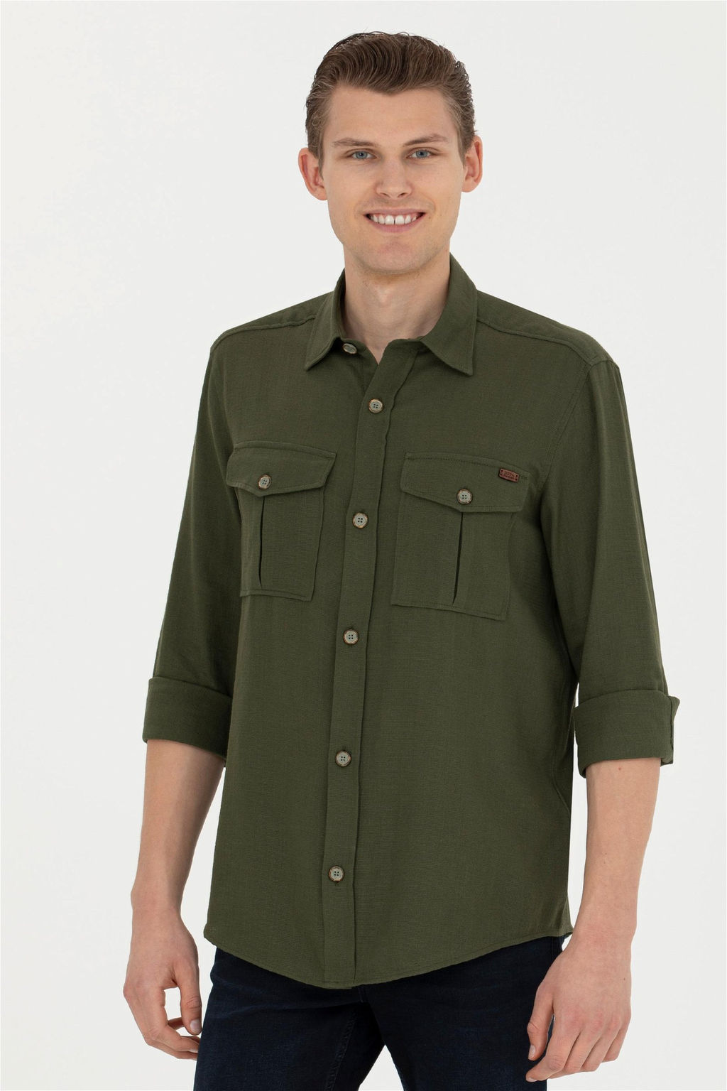 Мужская рубашка цвета хаки с длинным рукавом - U.s. polo assn фото 8
