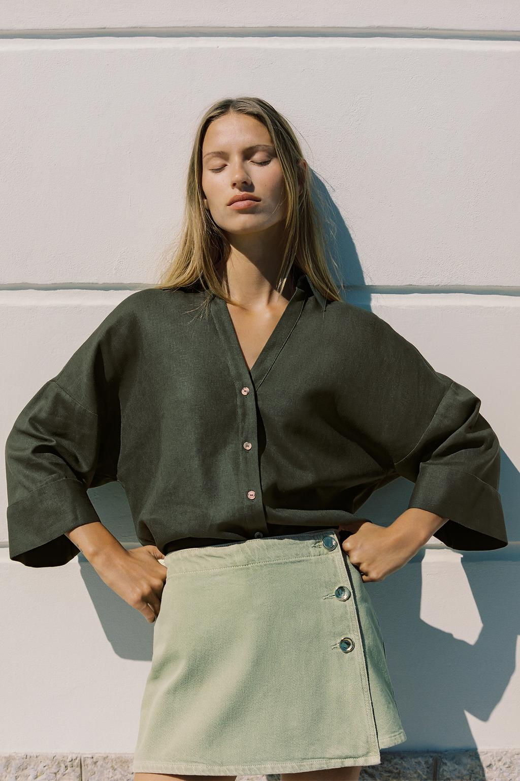 WIDE-SLEEVE LINEN BLEND SHIRT - Zara фото 33