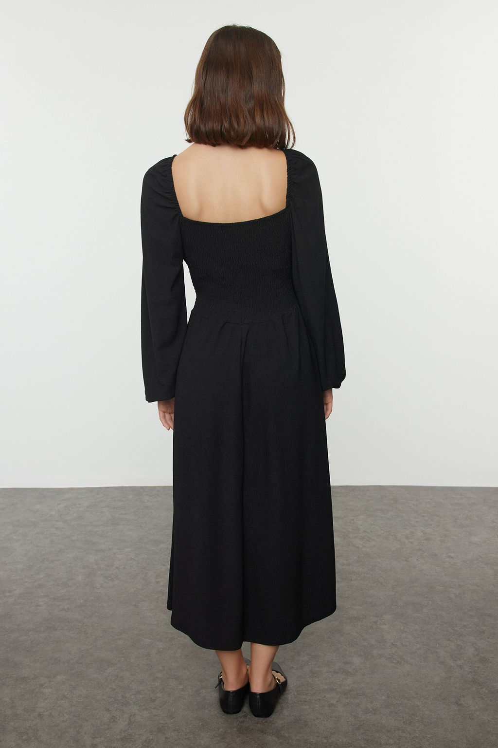 TRENDYOLMILLA Siyah Buzgu/Drape Detayl? Uzun Kollu Burumcuk/Dokulu Kumas Orme Elbise TWOAW25EL00117 фото 4