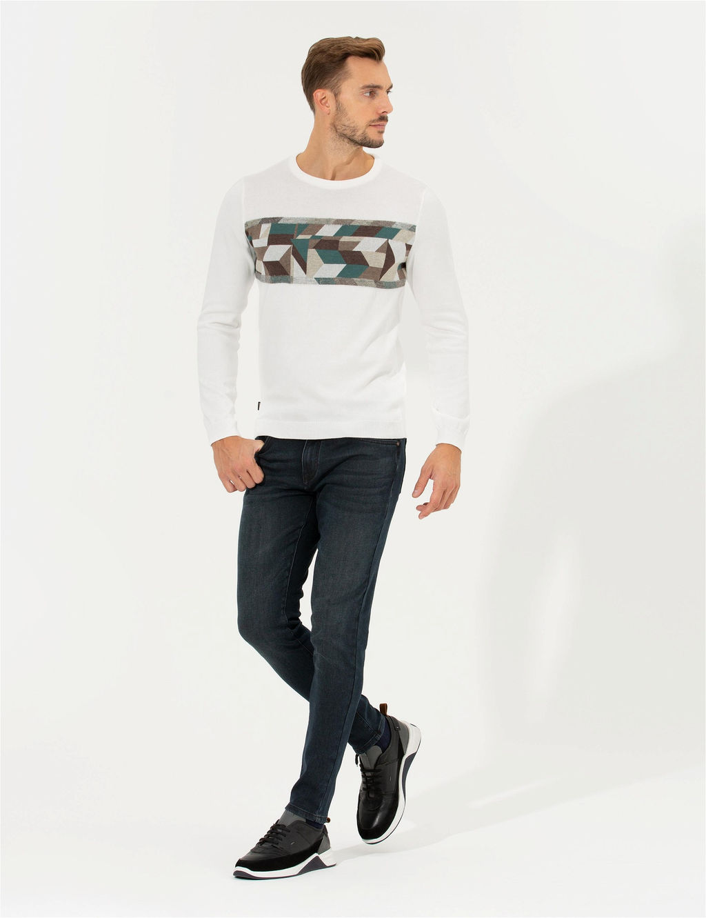 Ekru Slim Fit Bisiklet Yaka Triko Kazak - Pierre cardin фото 4