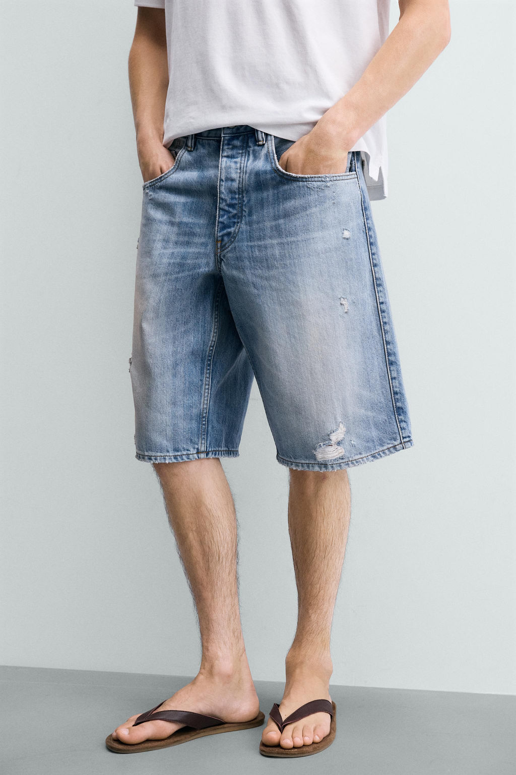 BERMUDA DENIM BAGGY FIT ROTOS / Azul medio - Zara фото 6