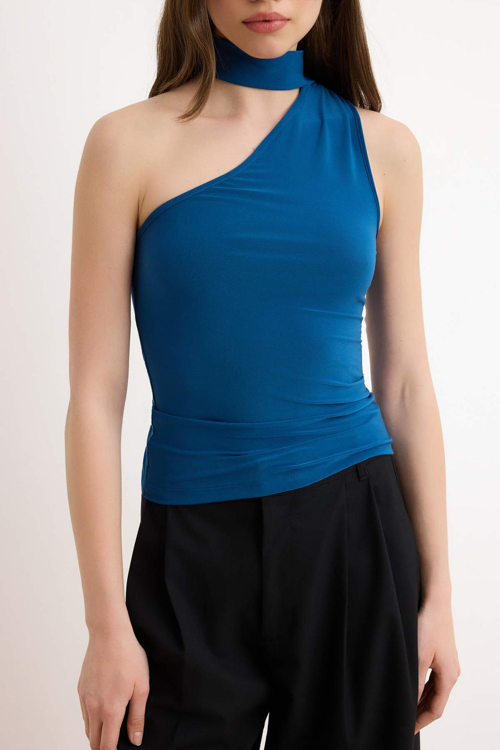 Trendyolmilla Siyah Choker Yaka Fitted/Vucuda Oturan Esnek Orme Bluz TWOSS24BZ00507  фото 11