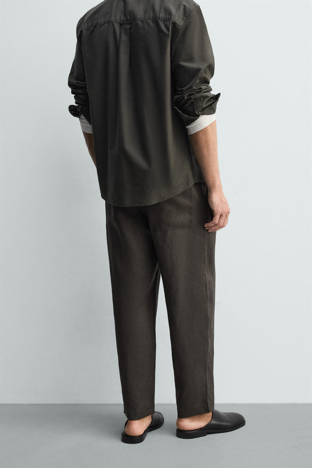 PANTAL?N RELAXED FIT 100% LINO / Verde oscuro - Zara фото 3