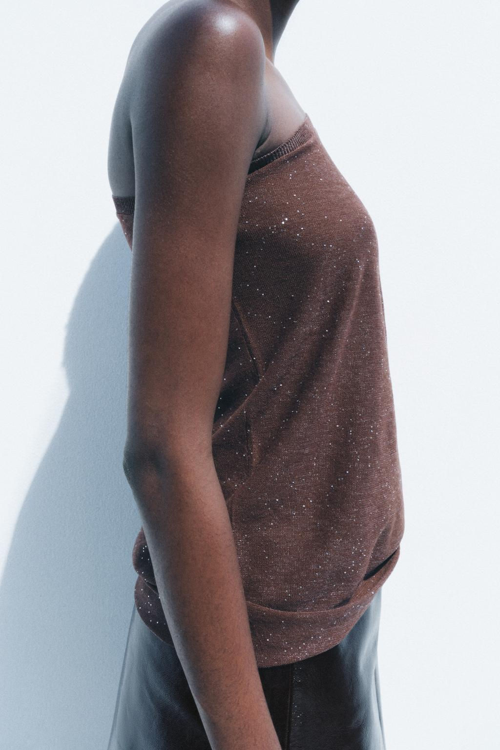 ASYMMETRIC RHINESTONE KNIT TOP - Zara фото 3